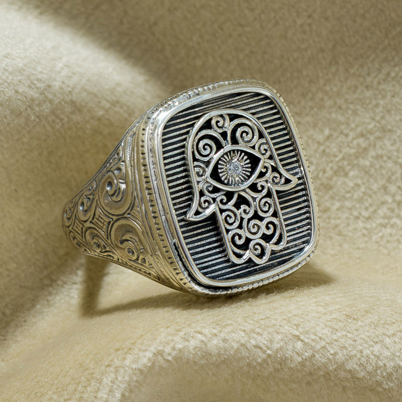 Hamsa Talisman Ring - Sterling Silver Ring - Signet Ring