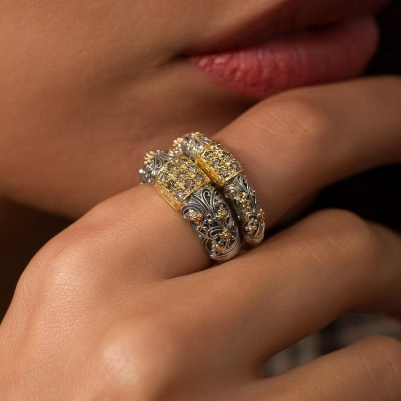 Meadow Breeze Stone Field Band Ring - 18k Gold & Sterling Silver Ring - Stackable Ring