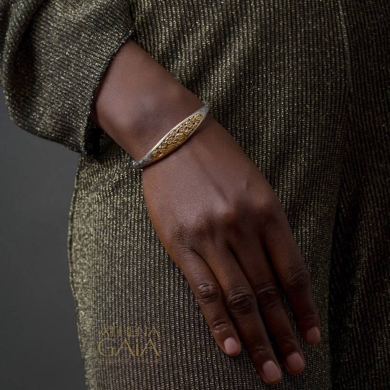 Harmony Bracelet - 18k Gold & Sterling Silver - Hinged Bangle Bracelet