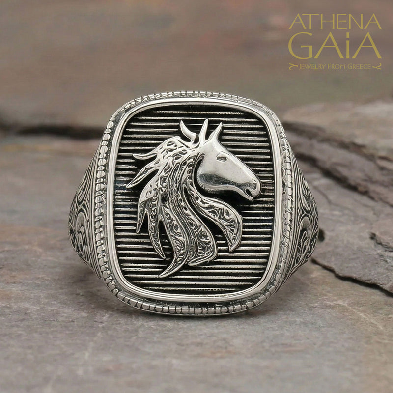 Horse Talisman Ring - Sterling Silver Ring - Signet Ring