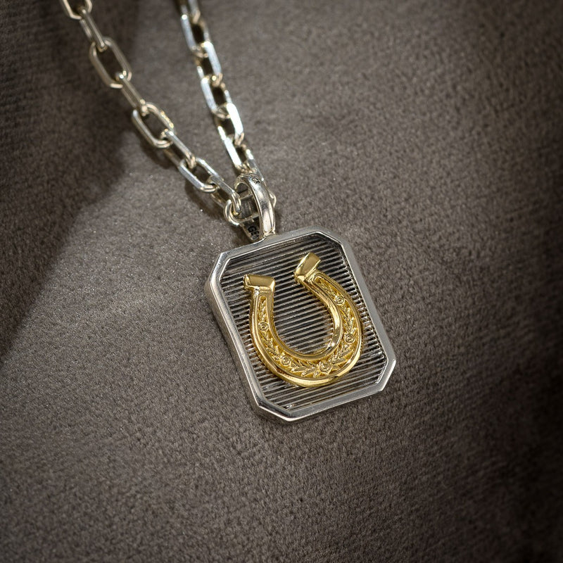 Horseshoe Square Pendant - 18k Gold & Sterling Silver - Talisman