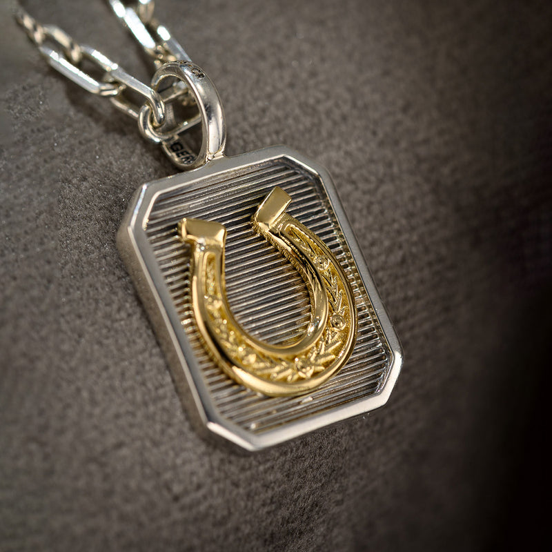 Horseshoe Square Pendant - 18k Gold & Sterling Silver - Talisman