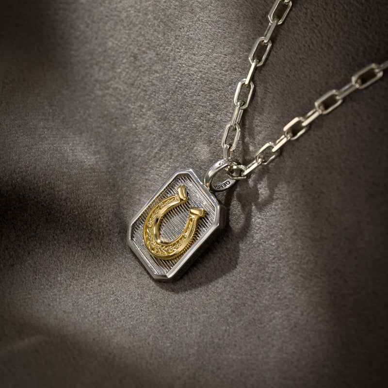 Horseshoe Square Pendant - 18k Gold & Sterling Silver - Talisman