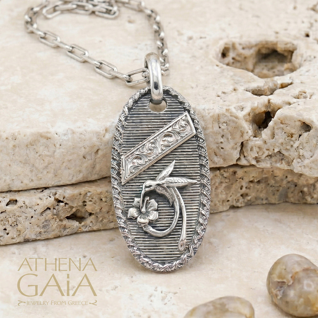 Tablet Hummingbird Pendant - Sterling Silver - Talisman