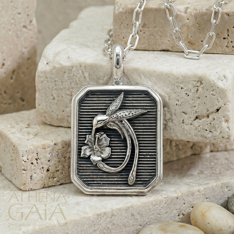 Hummingbird Square Pendant - Sterling Silver - Talisman