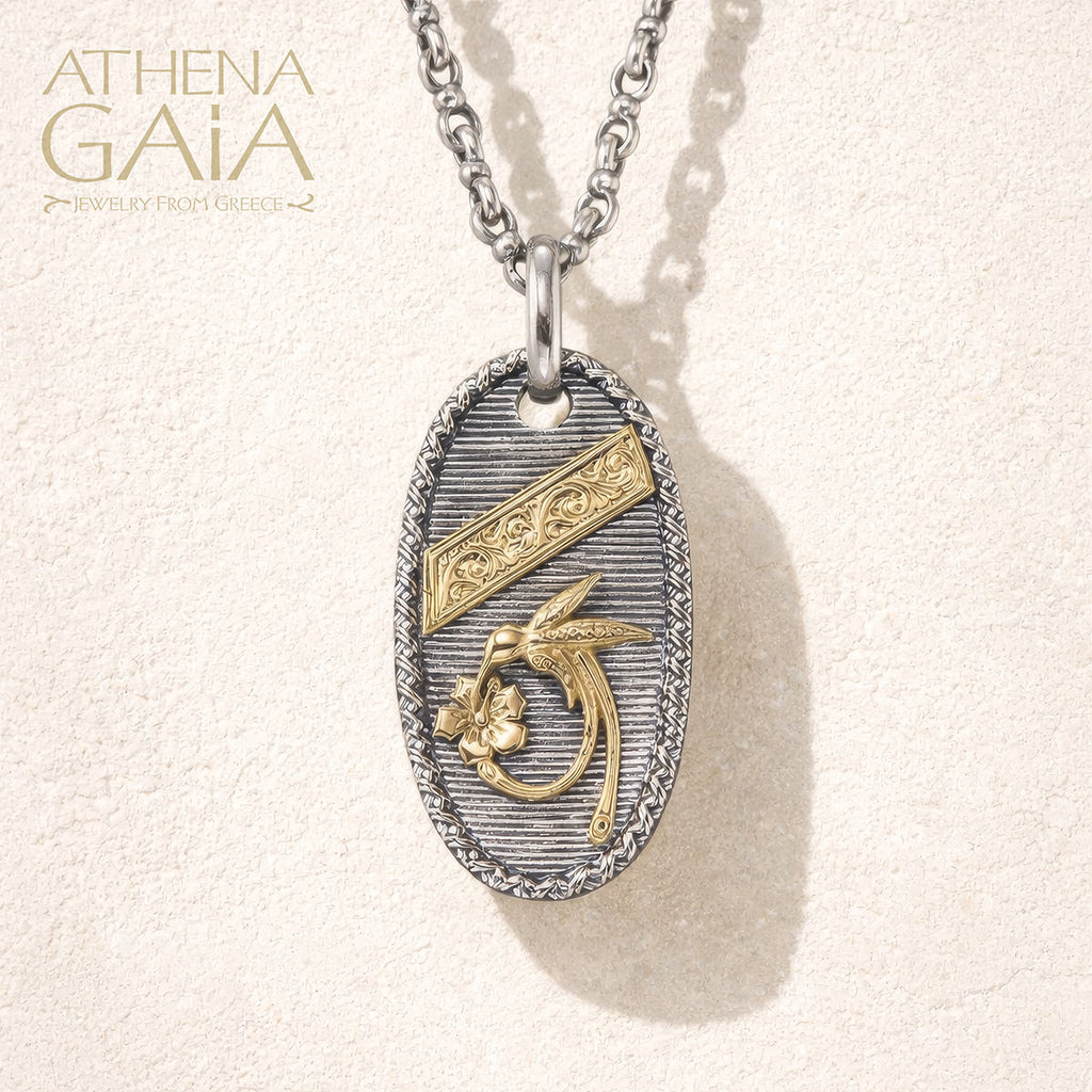 Tablet Hummingbird Pendant - 18k Gold & Sterling Silver - Talisman