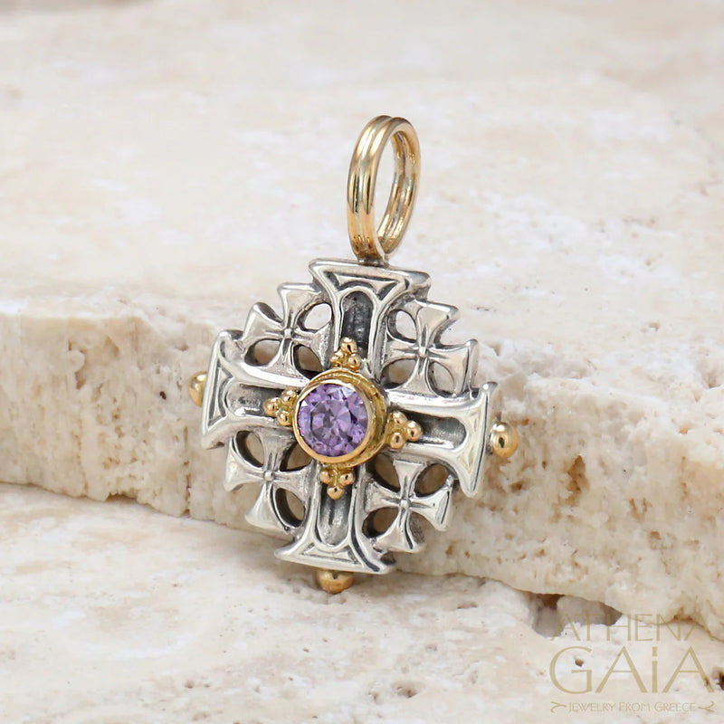 Jerusalem Cross (Small) - 18k Gold & Sterling Silver - Greek Cross Necklace
