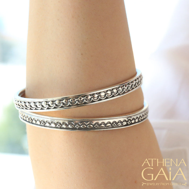 Wave Beads Bangle Bracelet - Sterling Silver (In-Stock)
