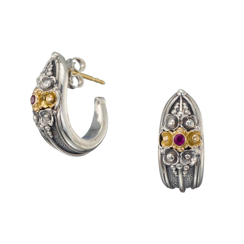 Kassandra Ruby Half - 18k Gold & Sterling Silver - Hoop Earrings