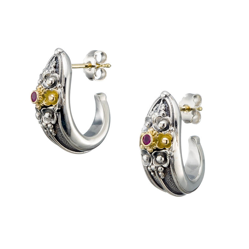 Kassandra Ruby Half - 18k Gold & Sterling Silver - Hoop Earrings