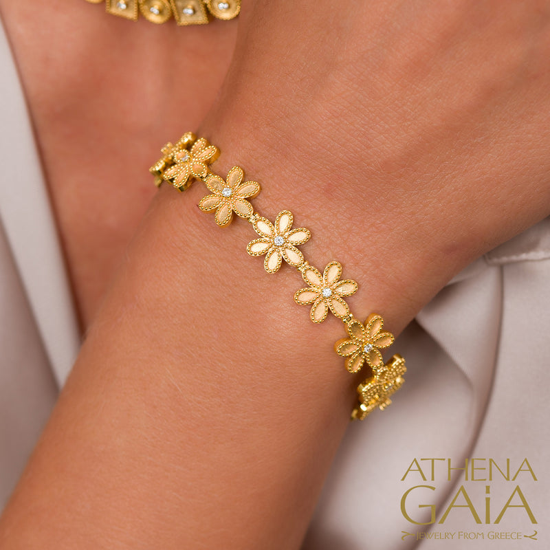 Geometric Diamond Flower Bracelet - 18k Gold Bracelet