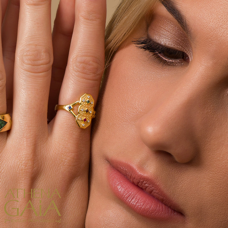 Royal Heritage Long Ring - 18k Gold Ring - Cocktail Ring