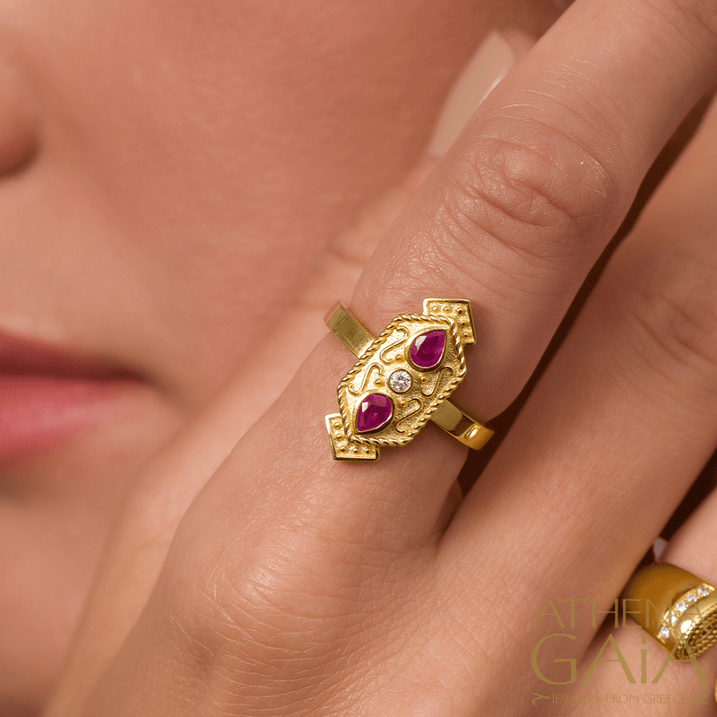 Royal Heritage Hex Ring - 18k Gold Ring - Cocktail Ring