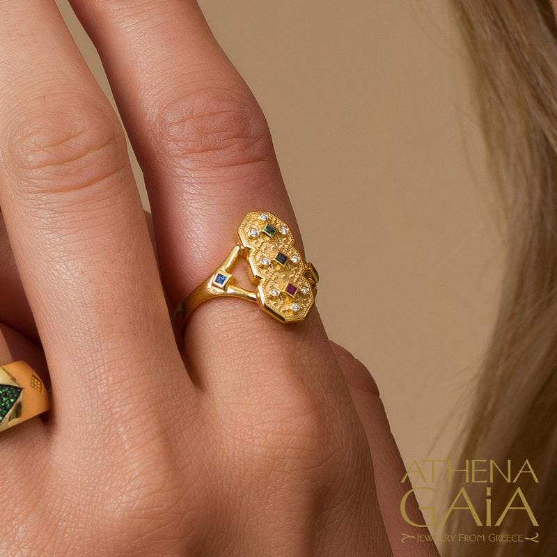 Royal Heritage Long Ring - 18k Gold Ring - Cocktail Ring