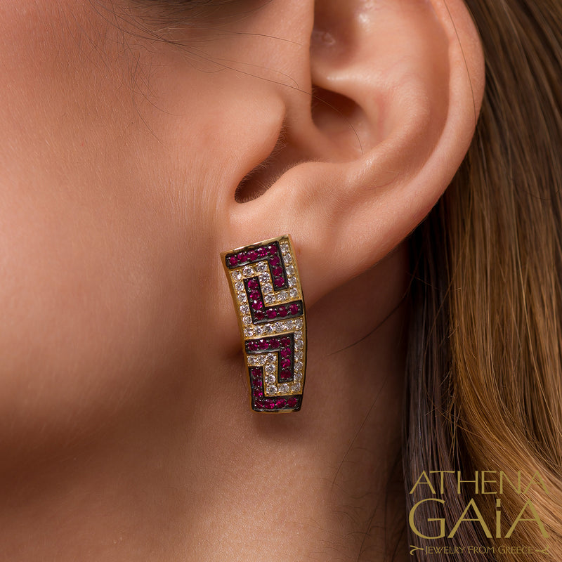 Meander Key Earring - 18k Gold Earring - Post Earring