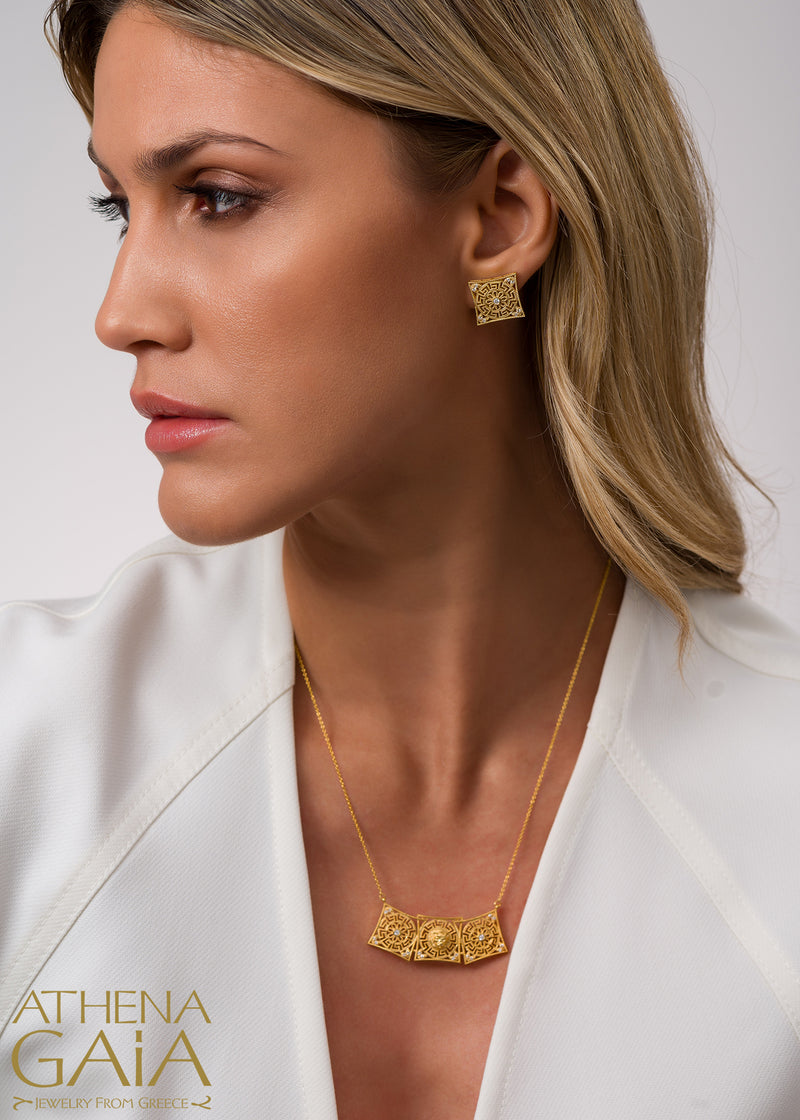 Triplous Square Grid Necklace - 18k Gold Necklace