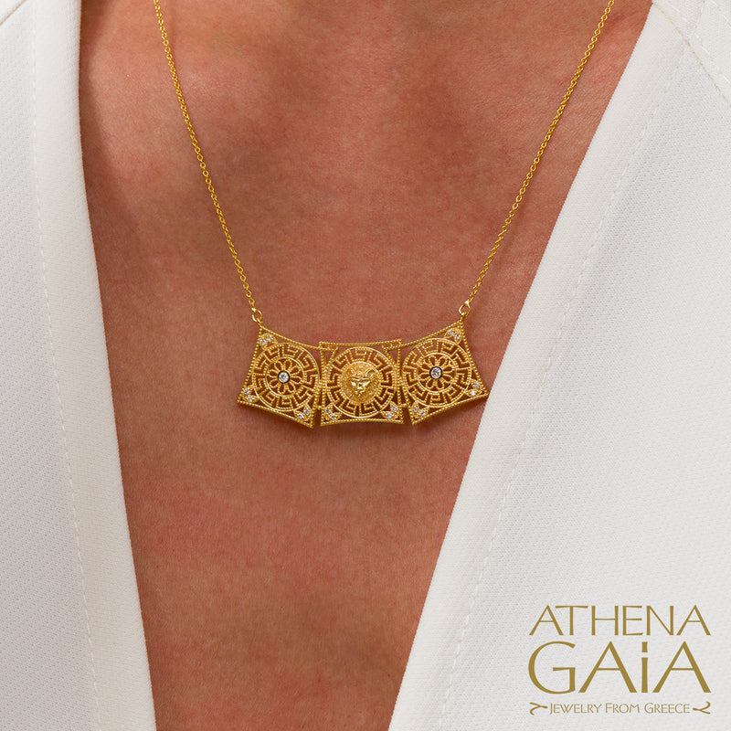 Triplous Square Grid Necklace - 18k Gold Necklace