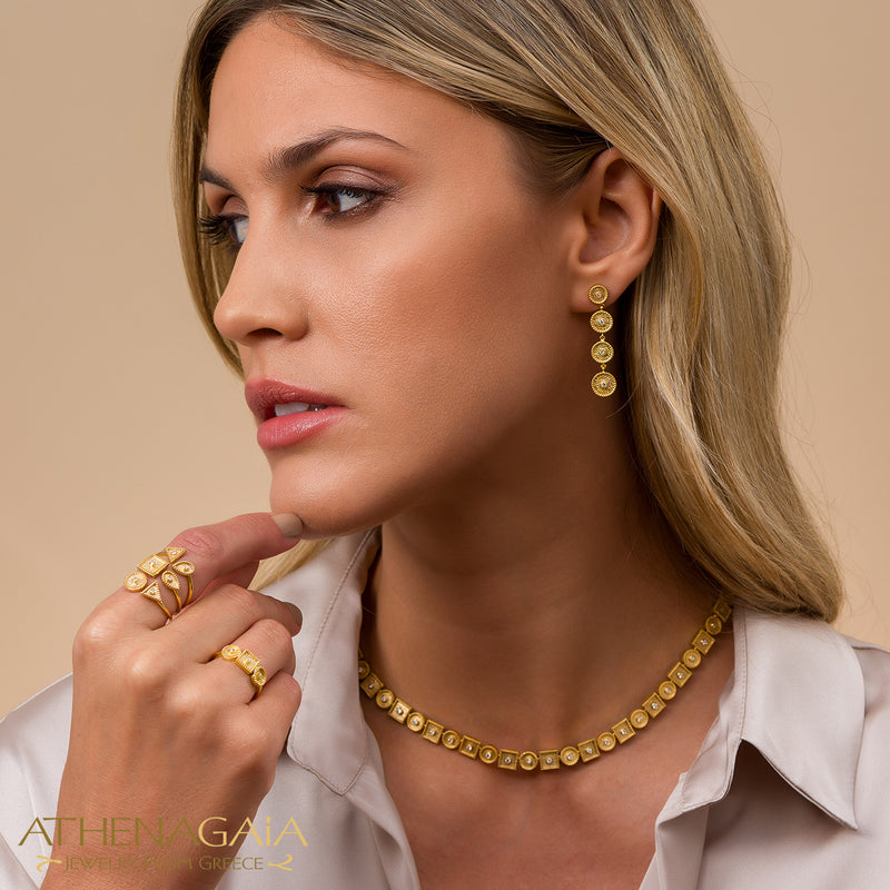 3 Ornament Geometric Ring - 18k Gold Ring