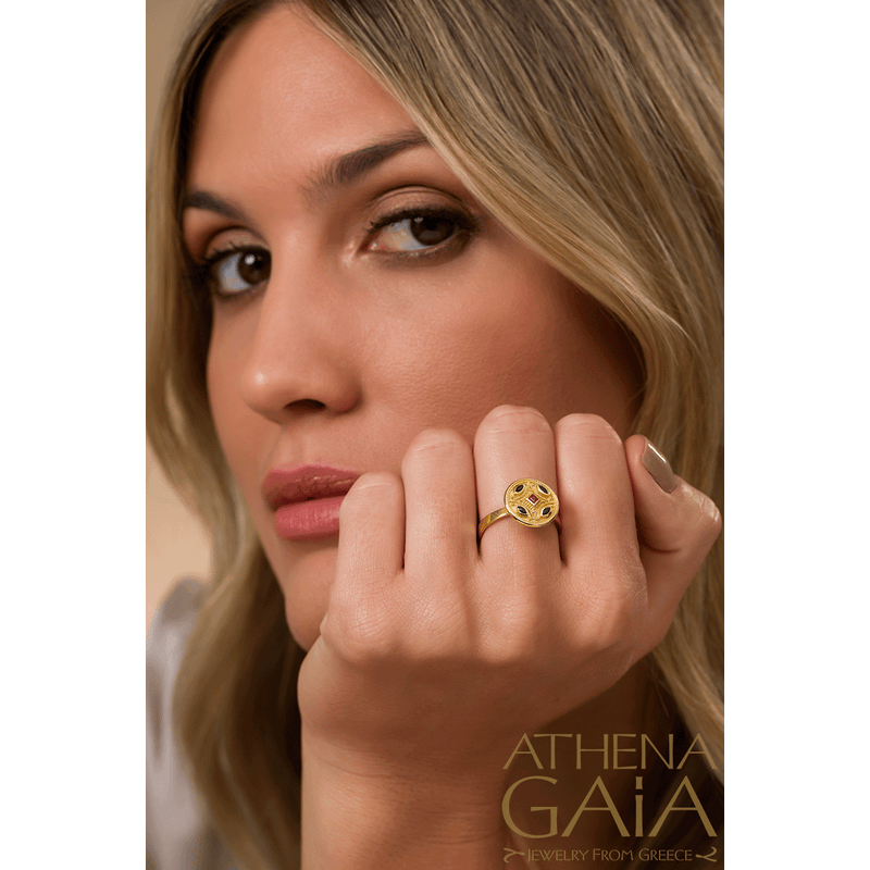 Royal Heritage 5 Rubies Round Ring - 18k Gold Ring - Signet Ring