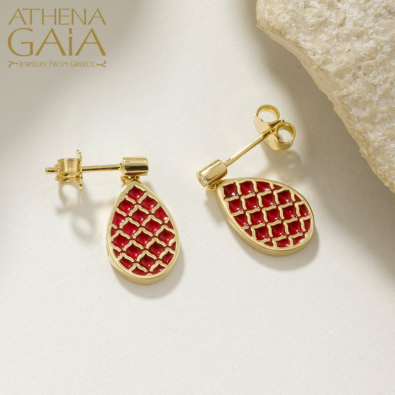 Periklista Teardrop Enamel Earrings - 18k Gold Earrings