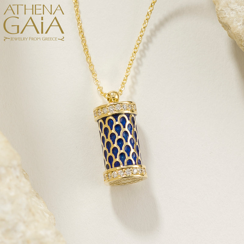 Periklista Cylinder Enamel Pendant Necklace - 18k Gold Necklace