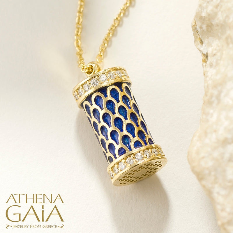 Periklista Cylinder Enamel Pendant Necklace - 18k Gold Necklace