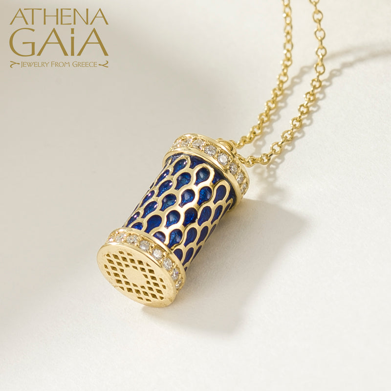 Periklista Cylinder Enamel Pendant Necklace - 18k Gold Necklace