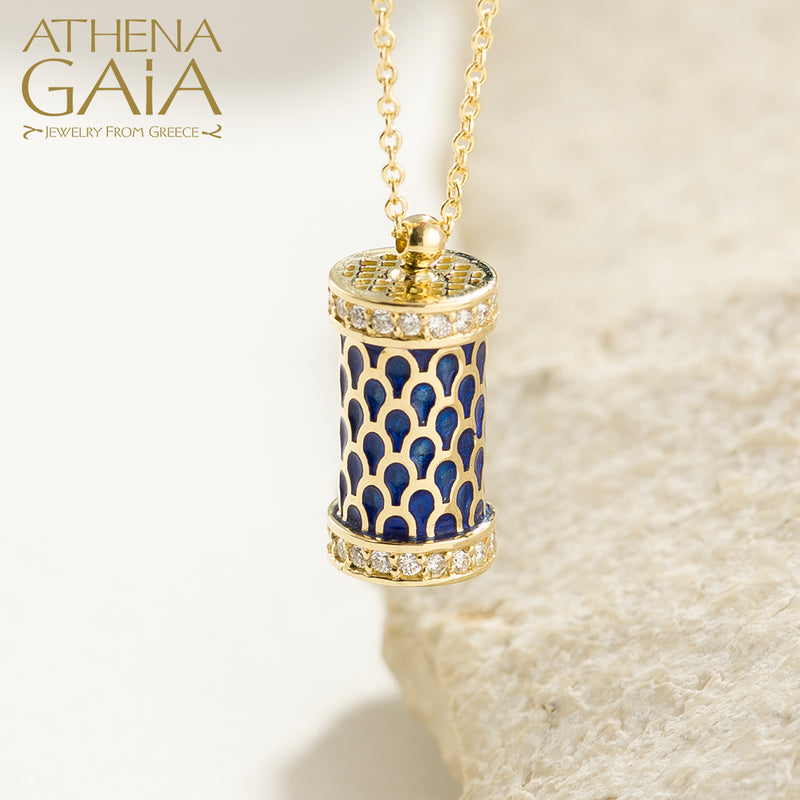Periklista Cylinder Enamel Pendant Necklace - 18k Gold Necklace