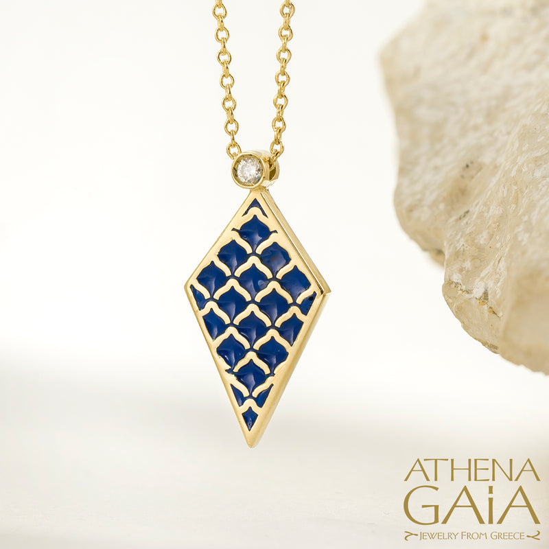 Periklista Enamel Diamond Necklace - 18k Gold Necklace