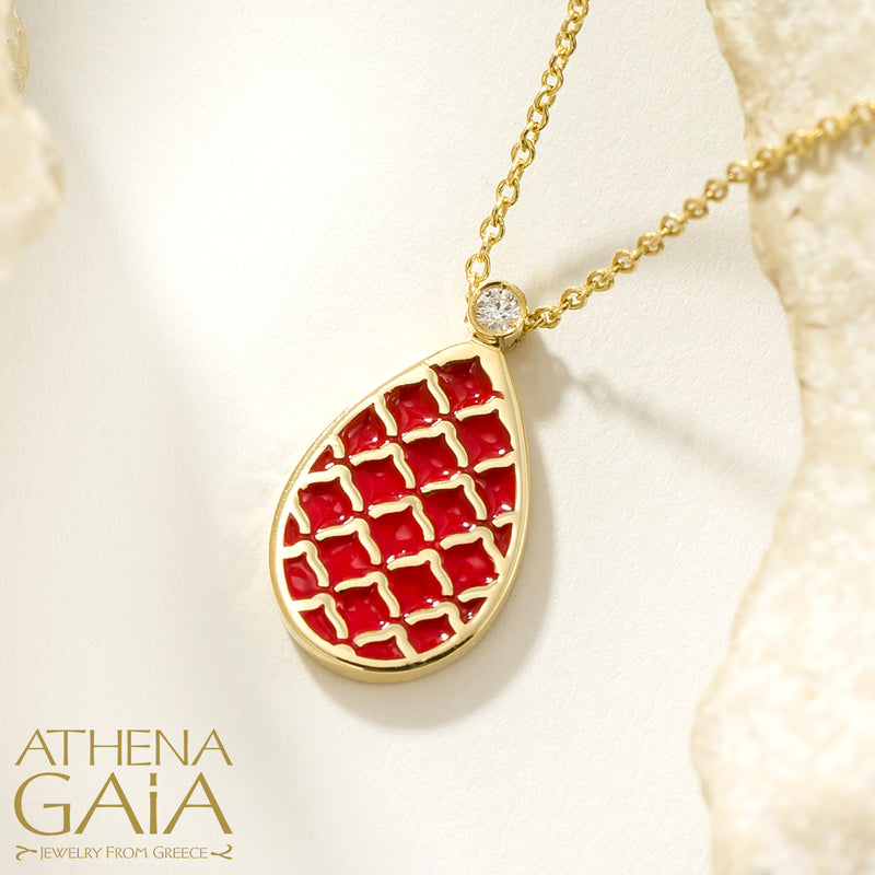 Periklista Teardrop Enamel Pendant Necklace - 18k Gold Necklace