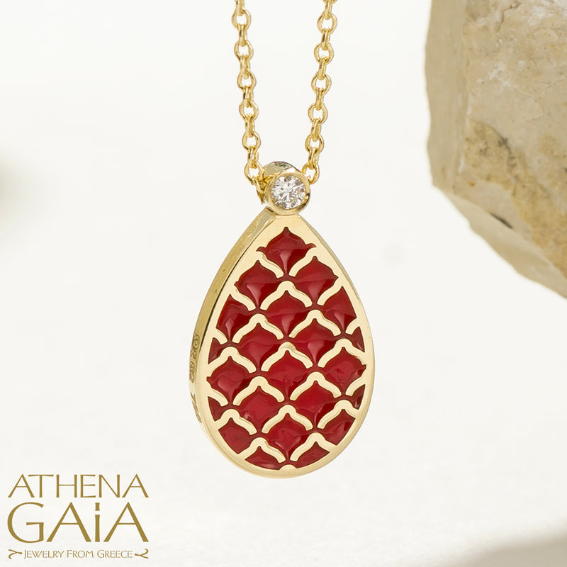 Periklista Teardrop Enamel Pendant Necklace - 18k Gold Necklace