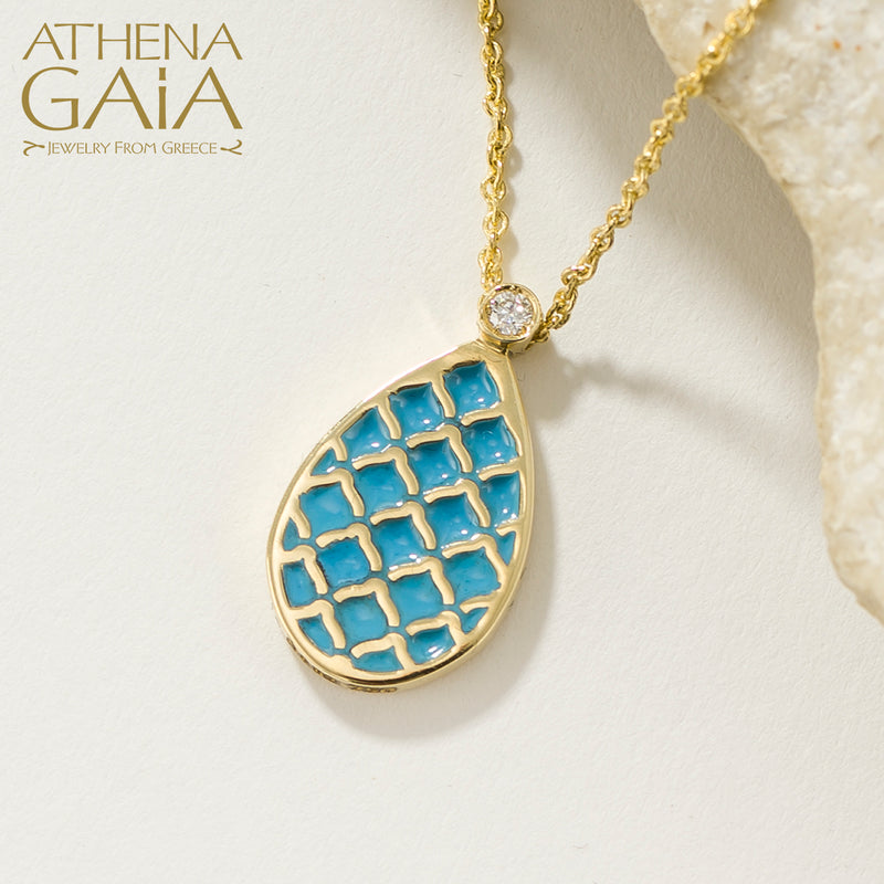 Periklista Teardrop Enamel Pendant Necklace - 18k Gold Necklace