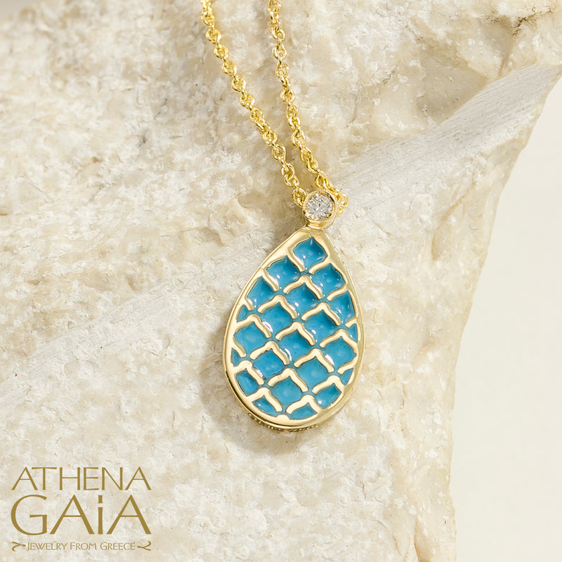 Periklista Teardrop Enamel Pendant Necklace - 18k Gold Necklace