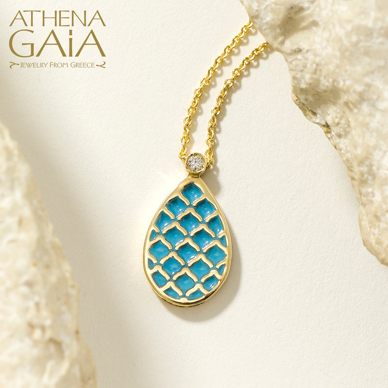 Periklista Teardrop Enamel Pendant Necklace - 18k Gold Necklace