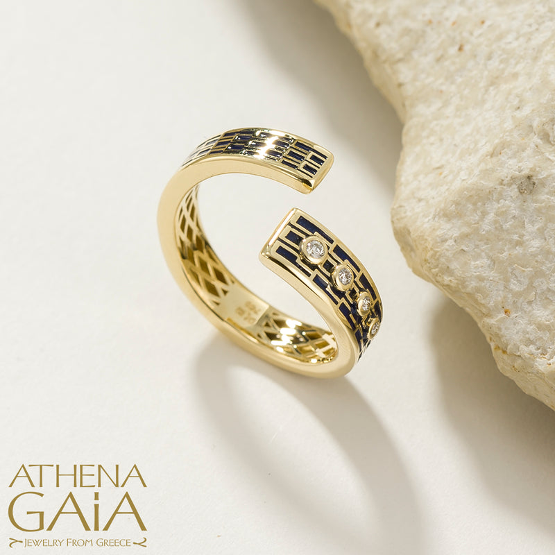 Periklista Mosaic Open Ring - 18k Gold Ring - Cocktail Ring