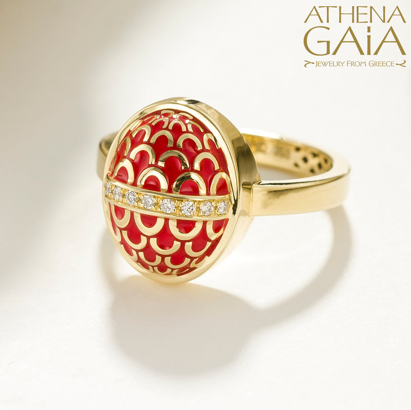 Periklista Gold Lattice Dome Ring - 18k Gold Ring - Cocktail Ring