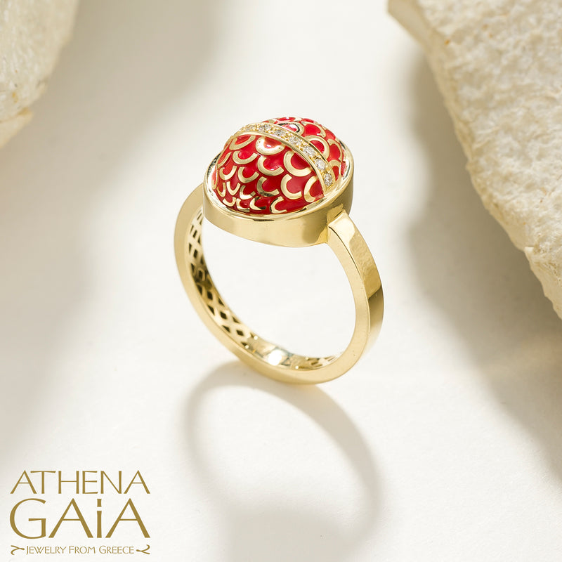 Periklista Gold Lattice Dome Ring - 18k Gold Ring - Cocktail Ring