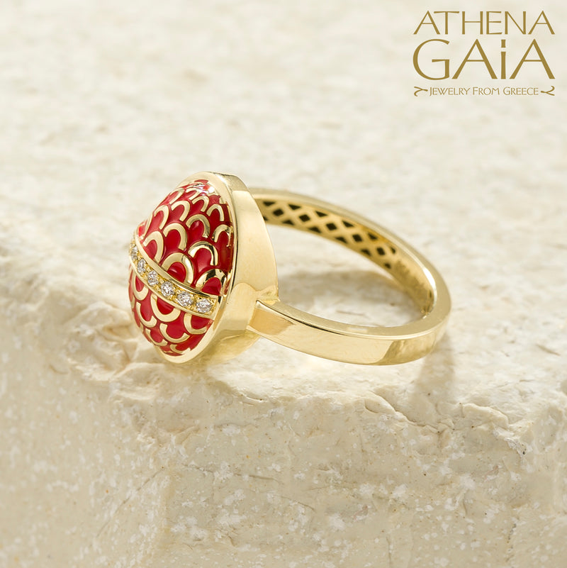 Periklista Gold Lattice Dome Ring - 18k Gold Ring - Cocktail Ring