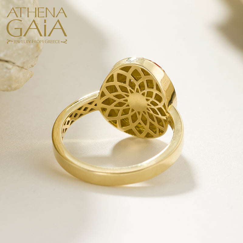 Periklista Gold Lattice Dome Ring - 18k Gold Ring - Cocktail Ring