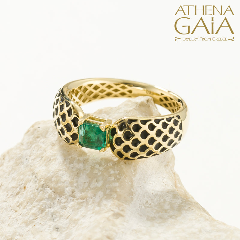 Periklista Emerald Square Bridged Band Ring - 18k Gold Ring - Stackable Ring