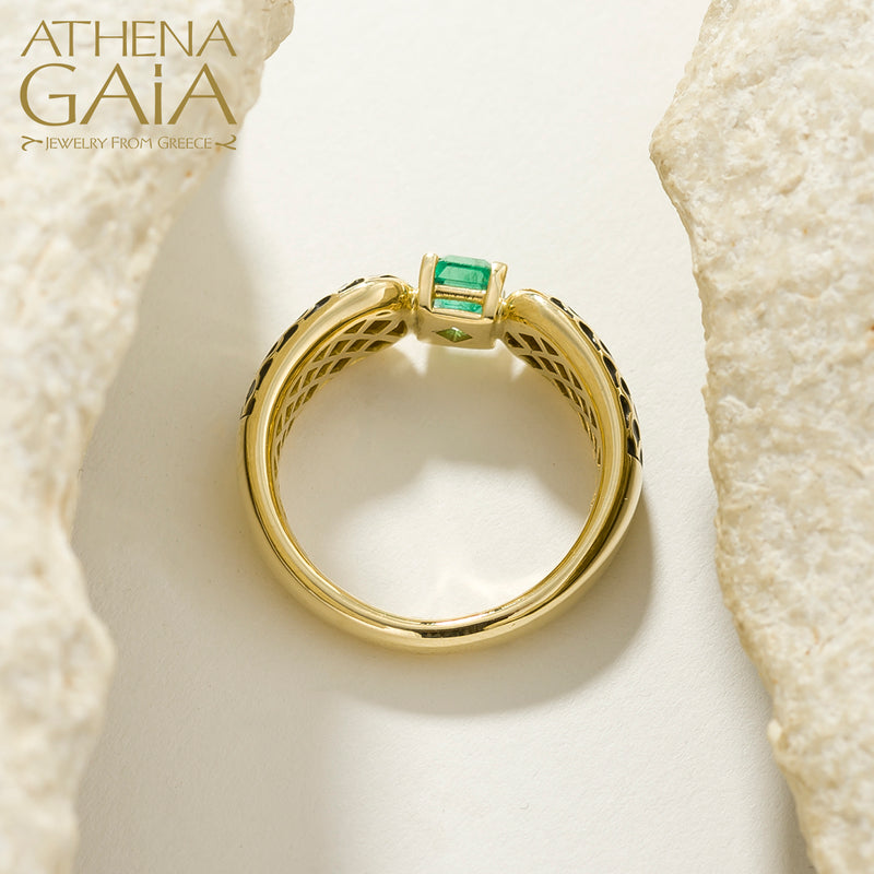 Periklista Emerald Square Bridged Band Ring - 18k Gold Ring - Stackable Ring