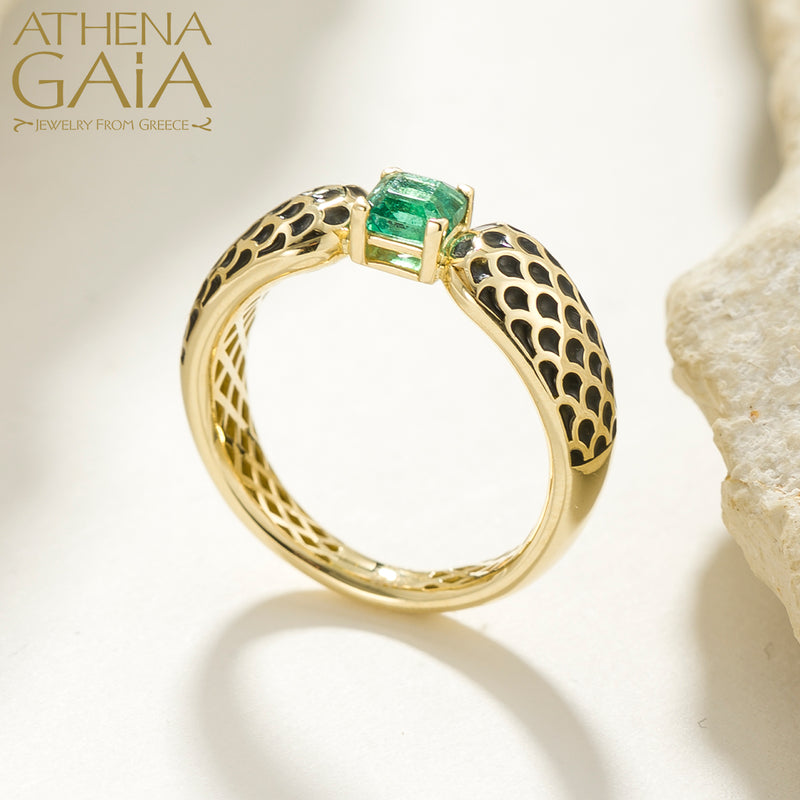 Periklista Emerald Square Bridged Band Ring - 18k Gold Ring - Stackable Ring