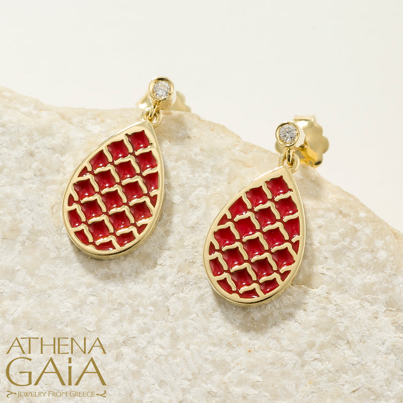 Periklista Teardrop Enamel Earrings - 18k Gold Earrings