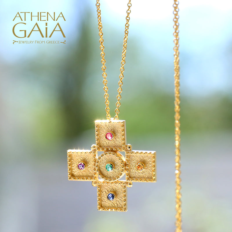 Geometric Squares Cross - 18k Gold - Greek Cross
