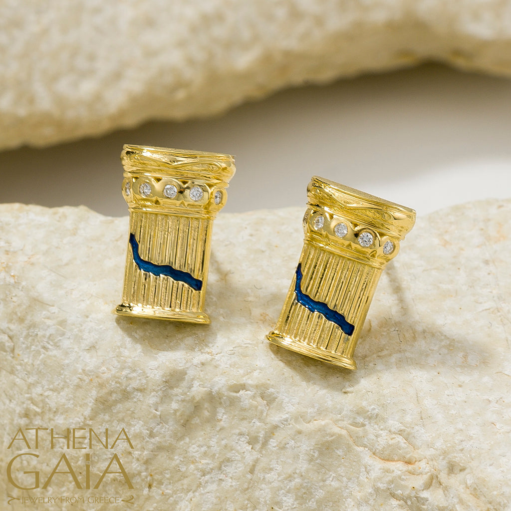 Doric Pillar Earrings - 18k Gold Earrings - Post Earrings