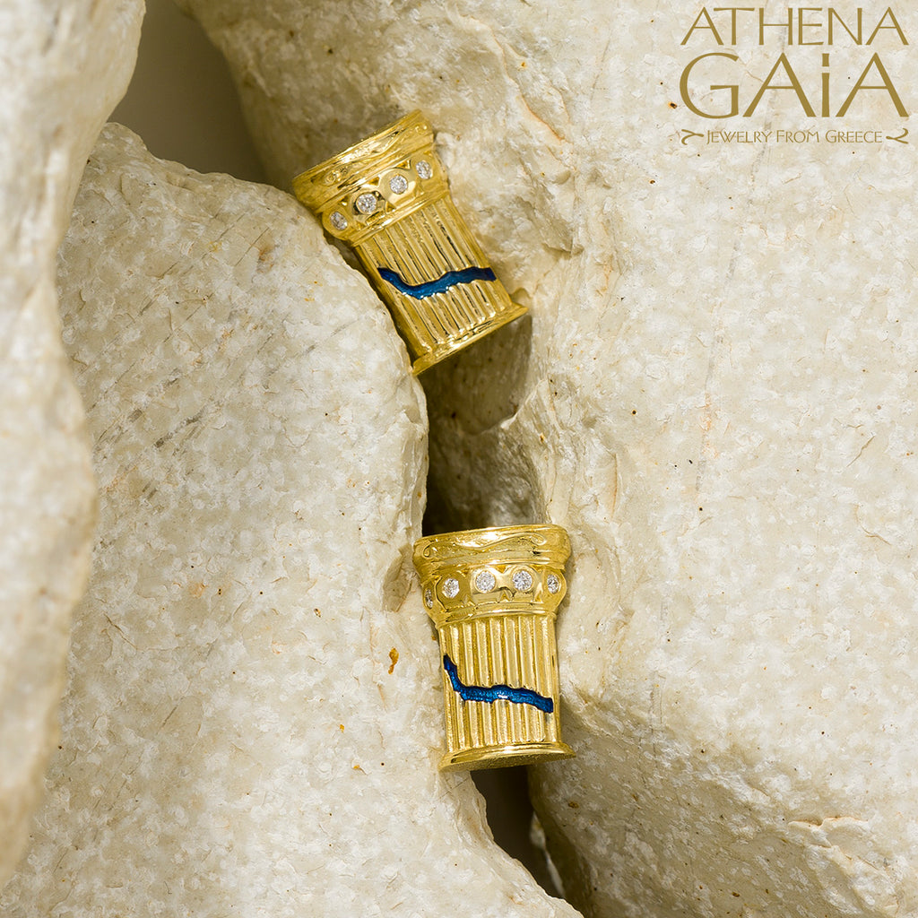 Doric Pillar Earrings - 18k Gold Earrings - Post Earrings