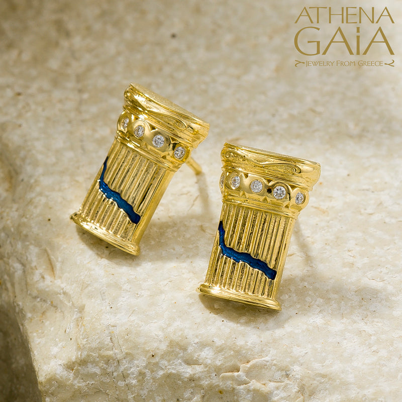 Doric Pillar Earrings - 18k Gold Earrings - Post Earrings