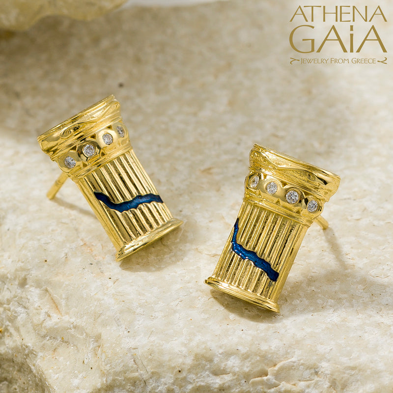 Doric Pillar Earrings - 18k Gold Earrings - Post Earrings