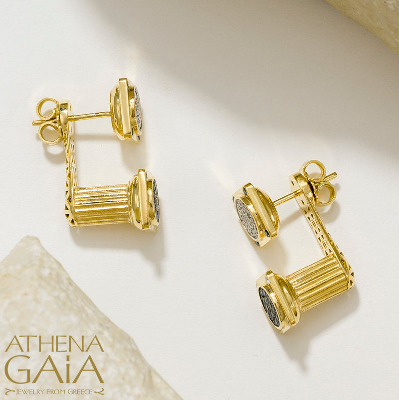 Doric Cap Pillar Earrings - 18k Gold Earrings - Post Earrings