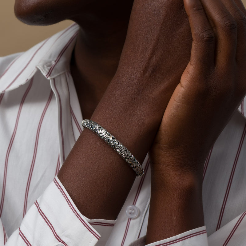 Kynthia Silver Bracelet - Sterling Silver - Hinged Bangle Bracelet